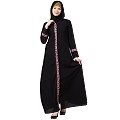Elegant front open abaya with embroidery work- Black Elegant front open abaya with embroidery work- Black